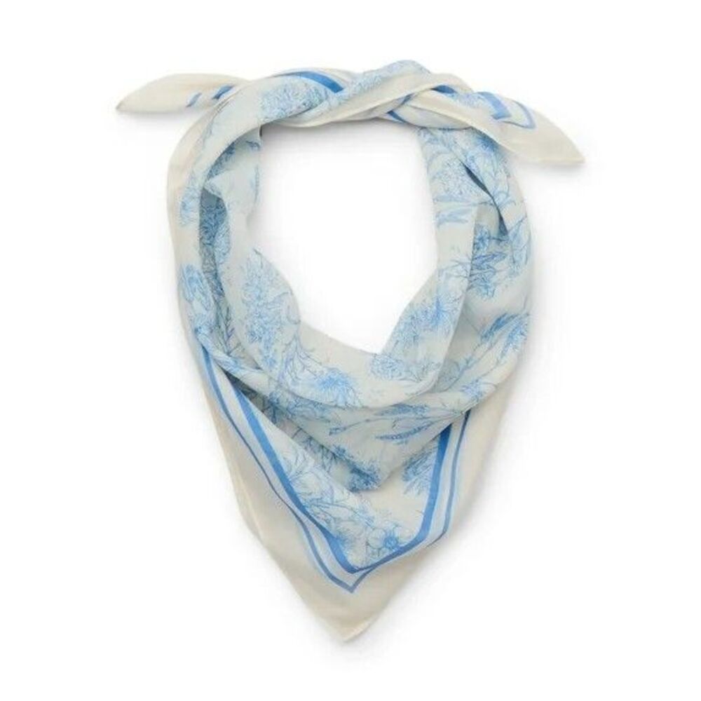 Pioneer Woman Oversized Square Scarf 30"x30" White Blue Botanical Toile New
